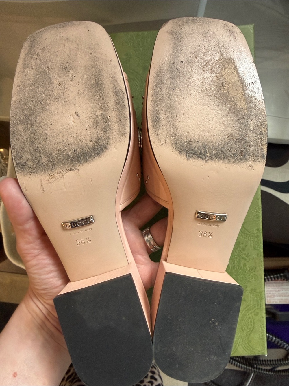 Gucci Pink Leather Studded GG Slide Mules - Picture 5 of 6